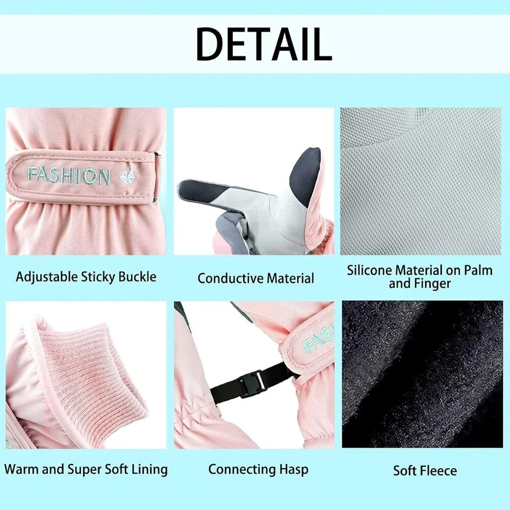 Women Winter Ski Pink Gloves